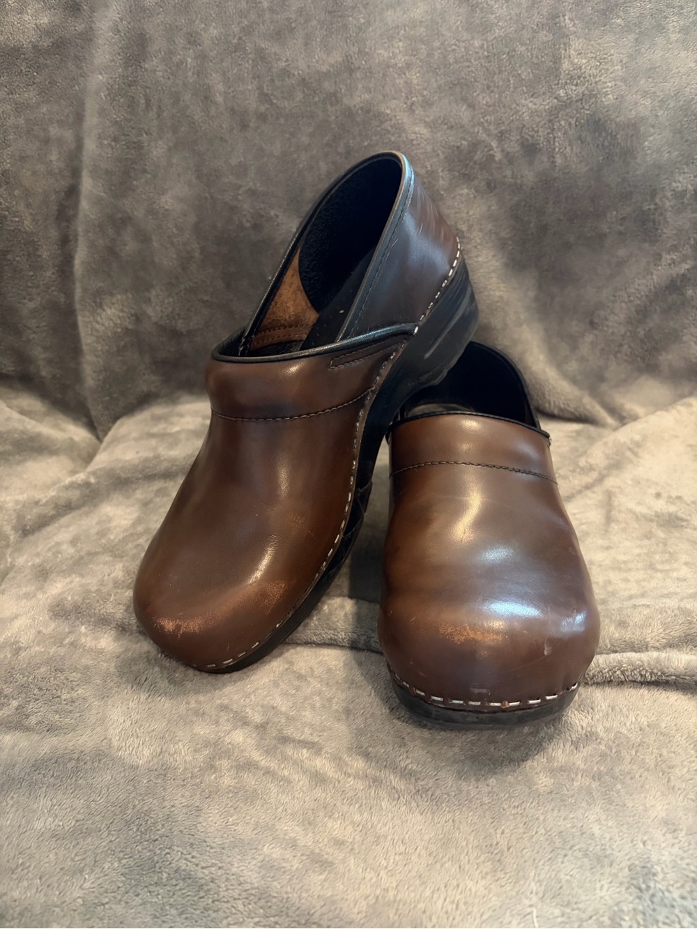 Sanita Brown Leather Women's Clogs